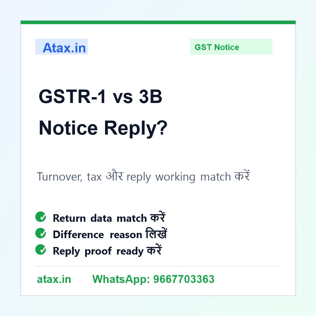 Atax.in poster - GST Notice में GSTR-1 और GSTR-3B Difference पूछा गया तो क्या करें?
