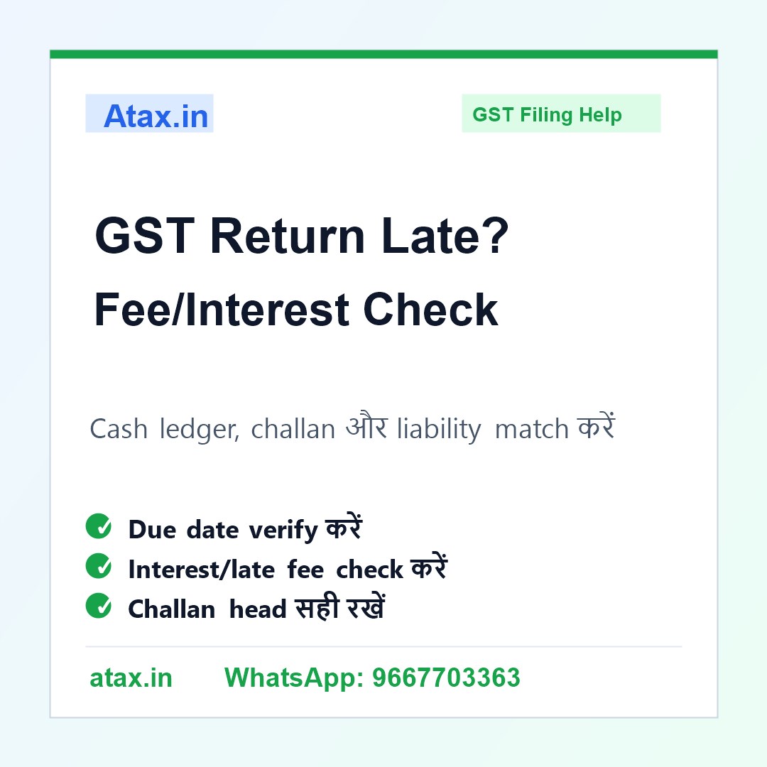 Atax.in poster - GST Return Late Fee और Interest Filing से पहले कैसे Check करें?