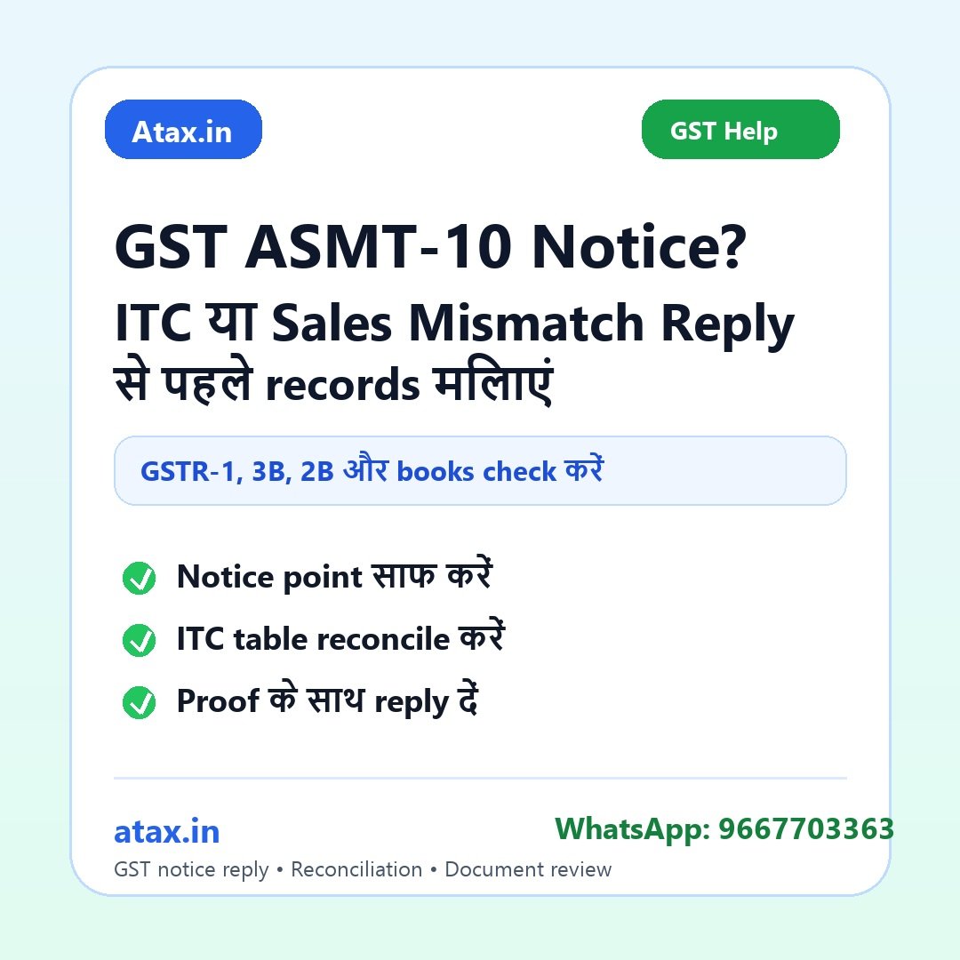 Atax.in poster - GST ASMT-10 Notice में ITC या Sales Mismatch आया है तो Reply से पहले क्या करें?