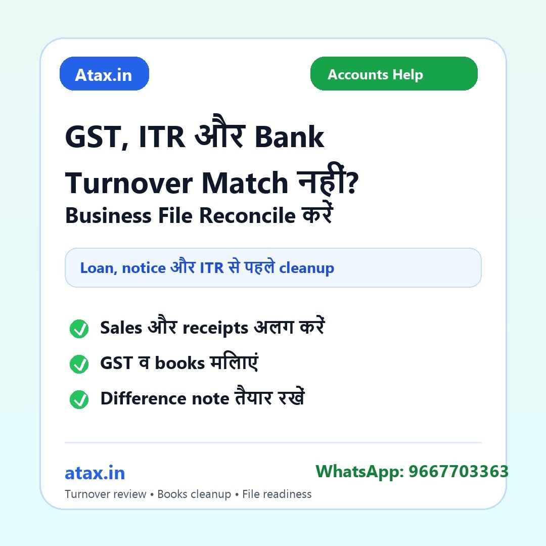 Atax.in poster - GST, ITR और Bank Turnover अलग दिख रहा है तो Business File Reconciliation कैसे करें?
