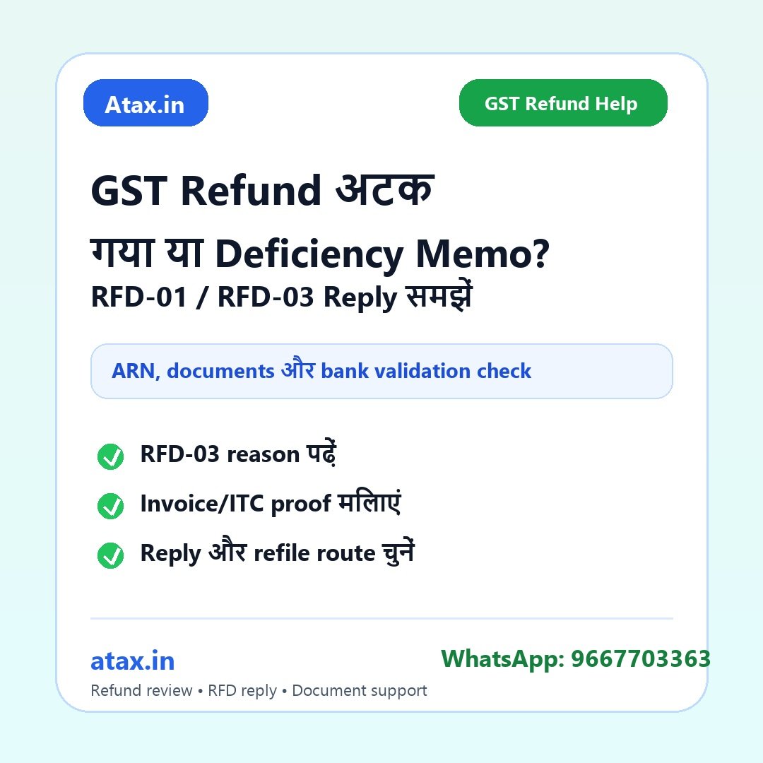 Atax.in poster - GST Refund अटक गया या RFD-03 Deficiency Memo आया तो Reply कैसे करें?