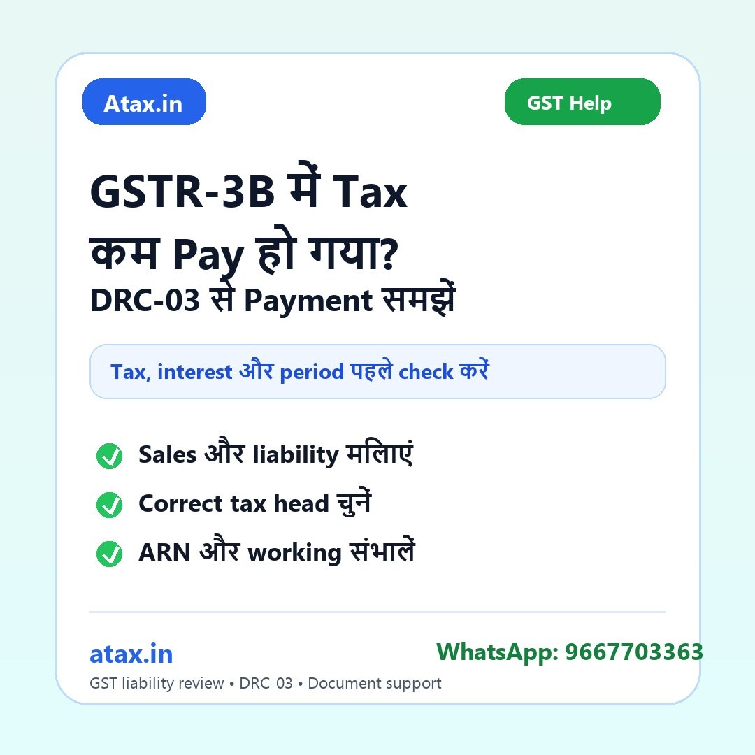 Atax.in poster - GSTR-3B में Tax कम Pay हो गया तो DRC-03 से Voluntary Payment कैसे करें?
