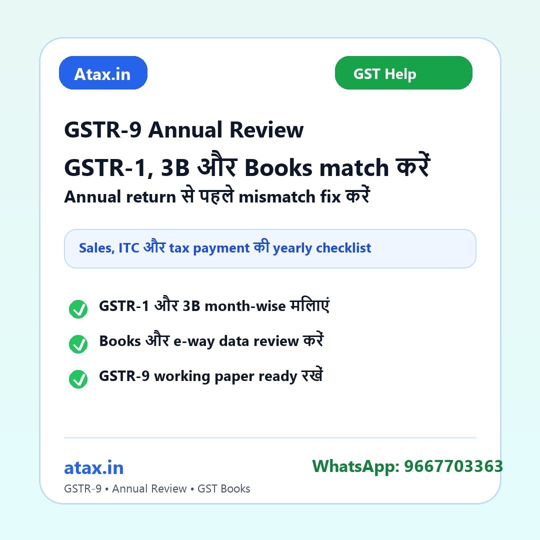Atax.in poster - GSTR-9 भरने से पहले GSTR-1, 3B और Books का Annual Reconciliation कैसे करें?