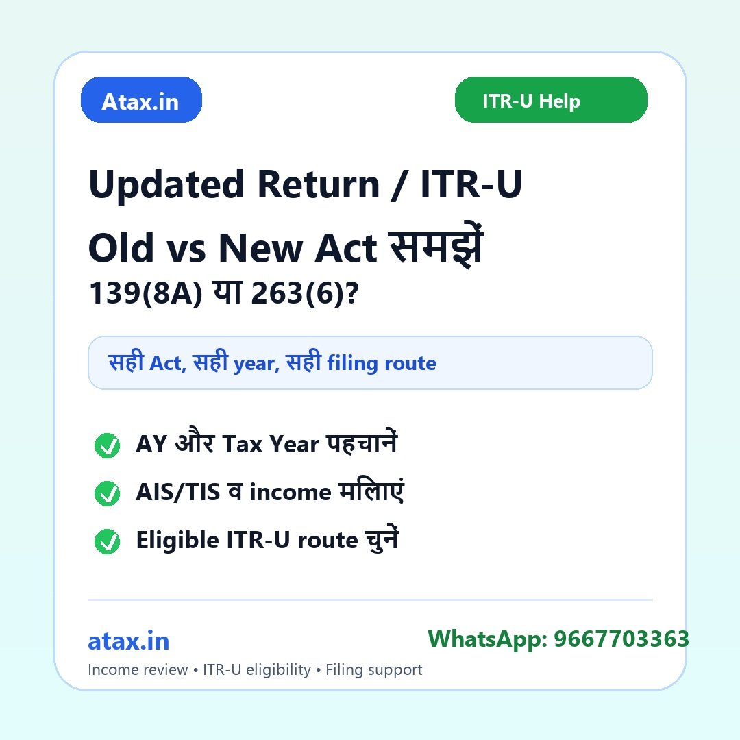 Atax.in poster - Income Tax Act 2025 में Updated Return कैसे File होगी? Old Section 139(8A) vs New Section 263(6) समझें