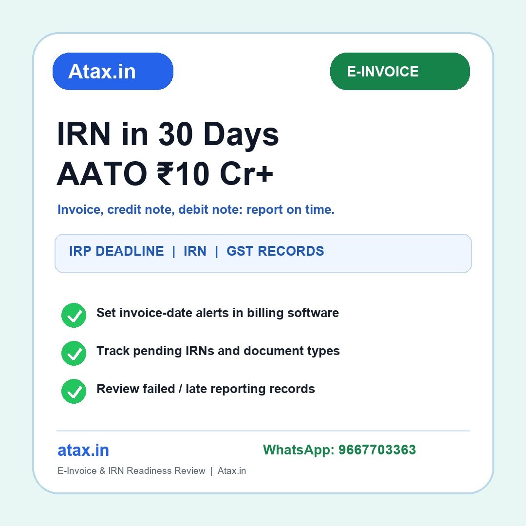 Atax.in e-invoice 30-day IRN reporting checklist