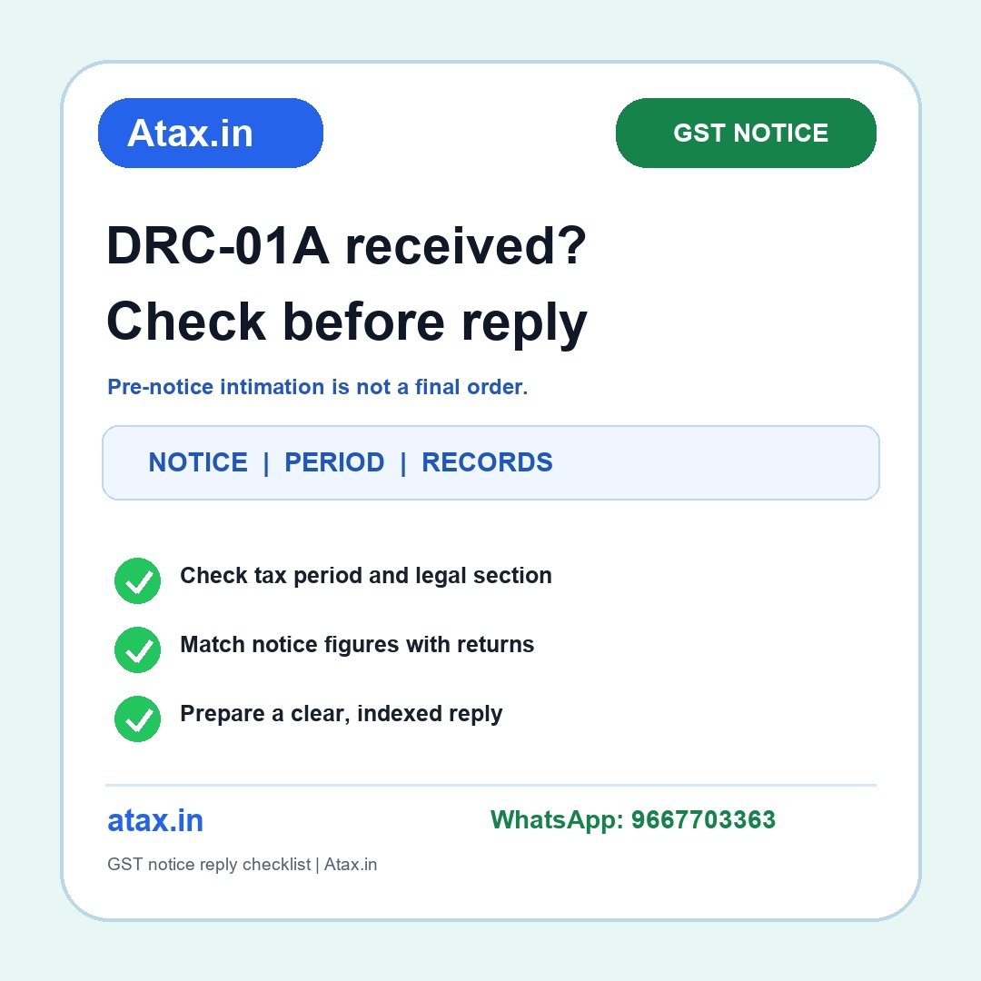 Atax.in GST DRC-01A reply checklist poster