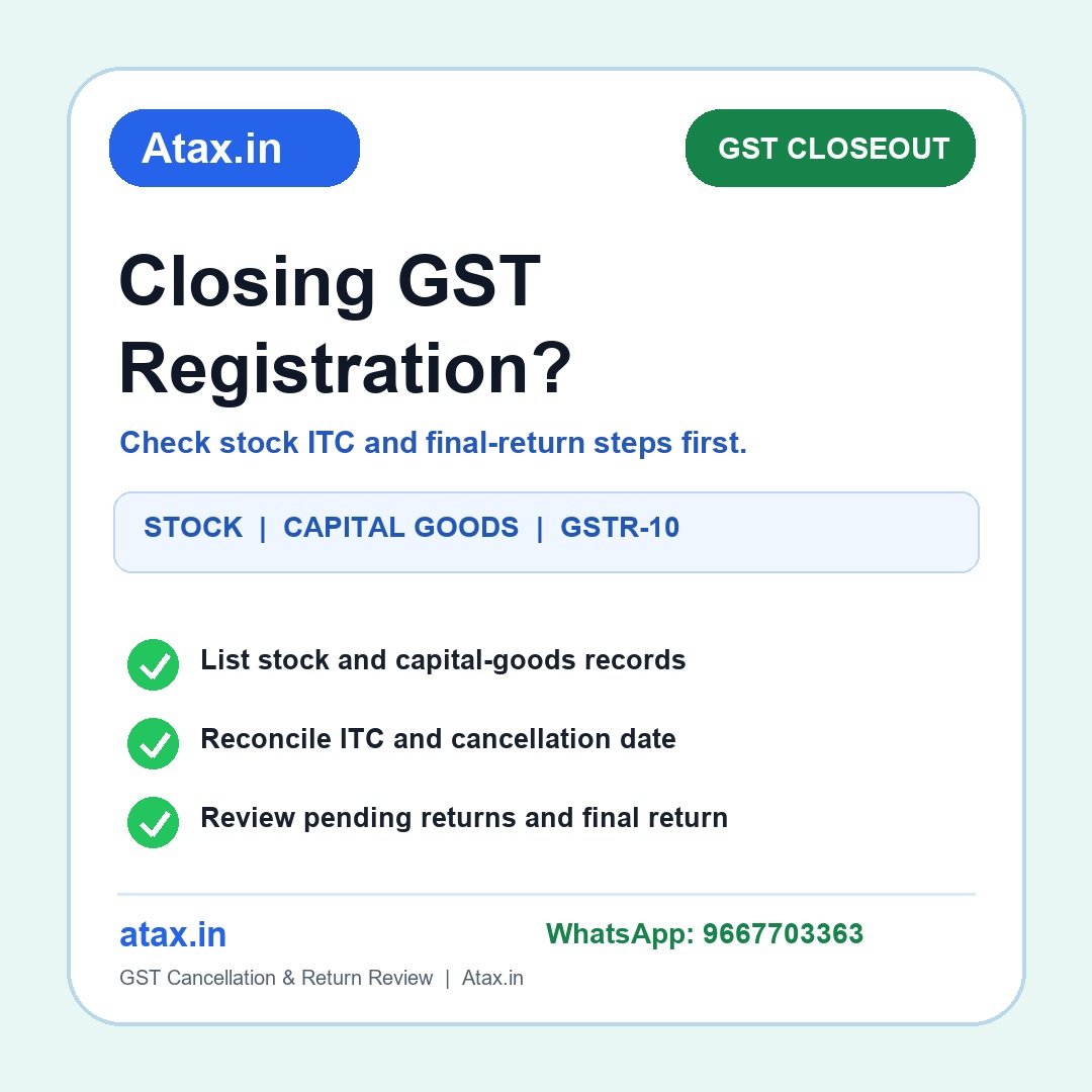 Atax.in GST cancellation stock ITC and GSTR-10 checklist